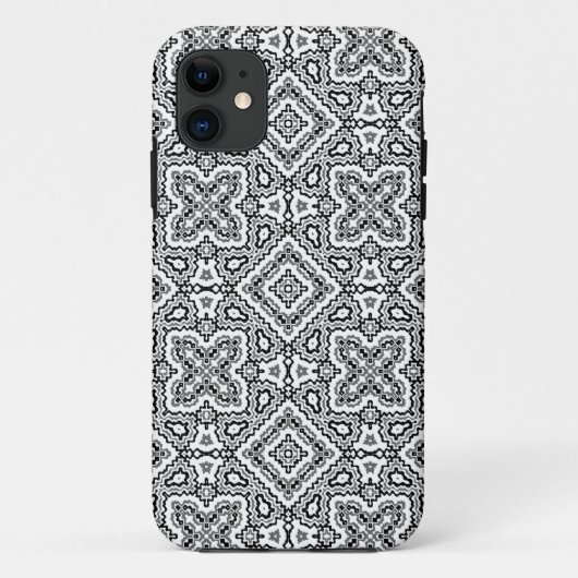 白黒の幾何学的エスニックパターンオーナメント Case-Mate iPhoneケース (裏面)