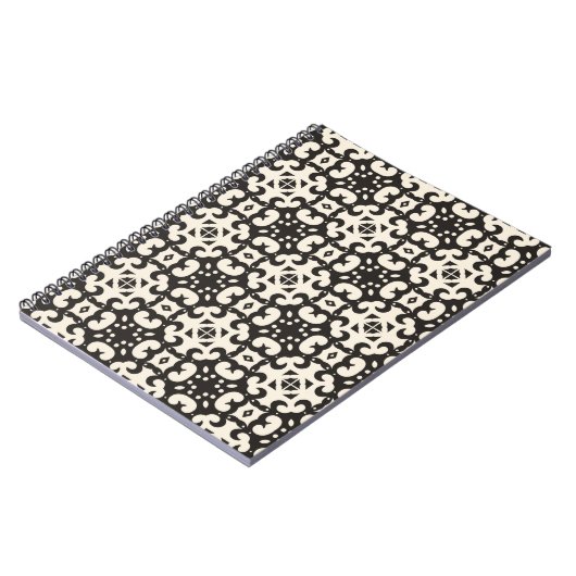 白黒の幾何学的シームレスパターン ノートブック (左側)