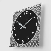 白黒の幾何学的ジグザグパターン スクエア壁時計 (傾斜)