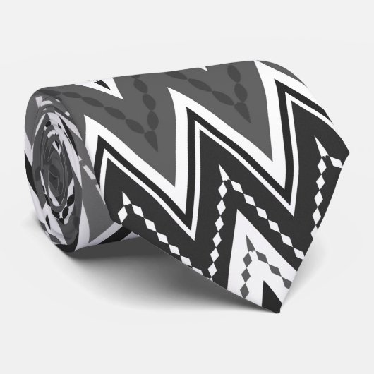 白黒の幾何学的ジグザグパターン ネクタイ (ロール)
