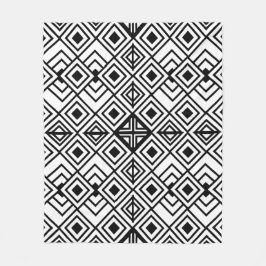 白黒の幾何学的ダイヤモンドパターン フリースブランケット