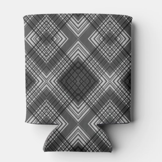 白黒の幾何学的ダイヤモンドパターン 缶クーラー (裏面)