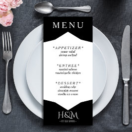 白黒の幾何学的ディナーウェディングレセプション メニュー