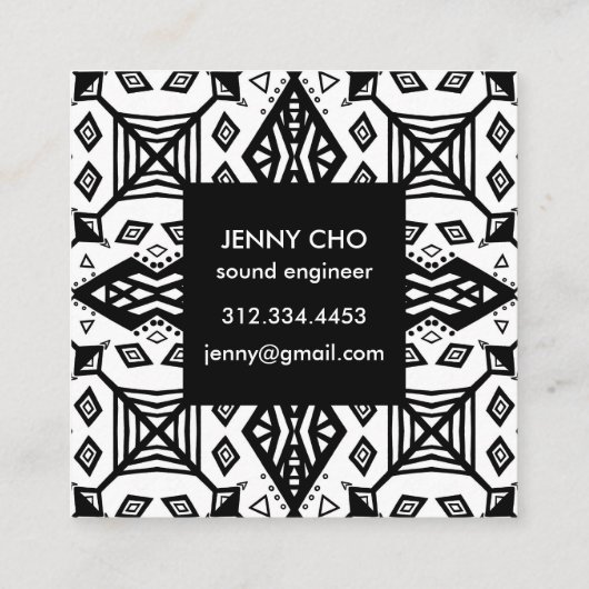 白黒の幾何学的パタモダンーン スクエア名刺 (裏面)
