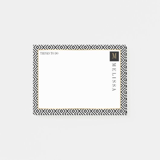 白黒の幾何学的パターモダンン ポストイット (正面)