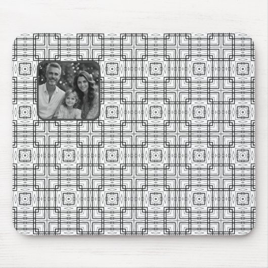 白黒の幾何学的パターンと写真 マウスパッド (正面)