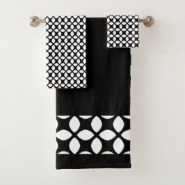 白黒の幾何学的パターン バスタオルセット