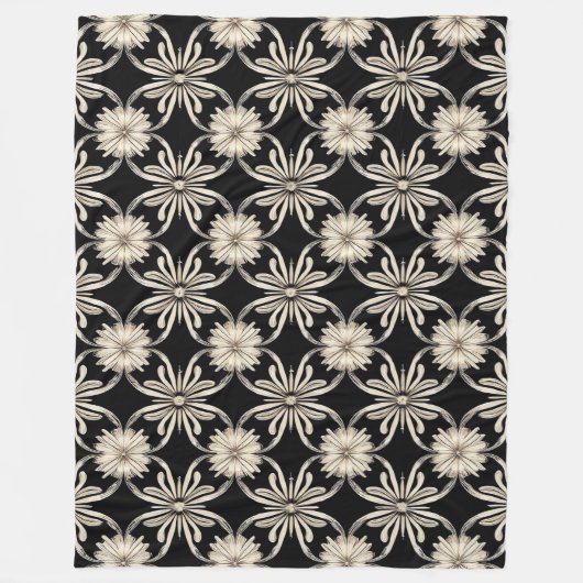 白黒の幾何学的パターン フリースブランケット (正面)