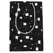 白黒の幾何学的パターン ミディアムペーパーバッグ (正面)