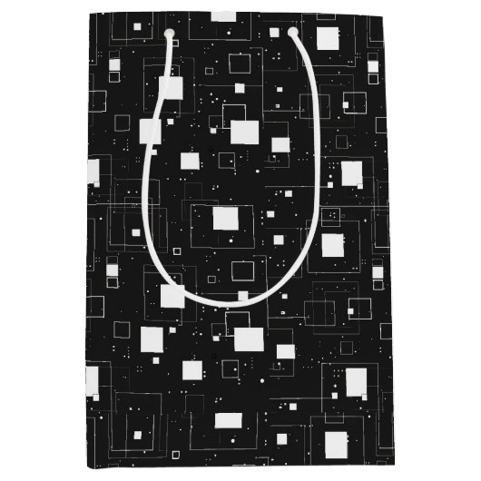 白黒の幾何学的パターン ミディアムペーパーバッグ (正面)