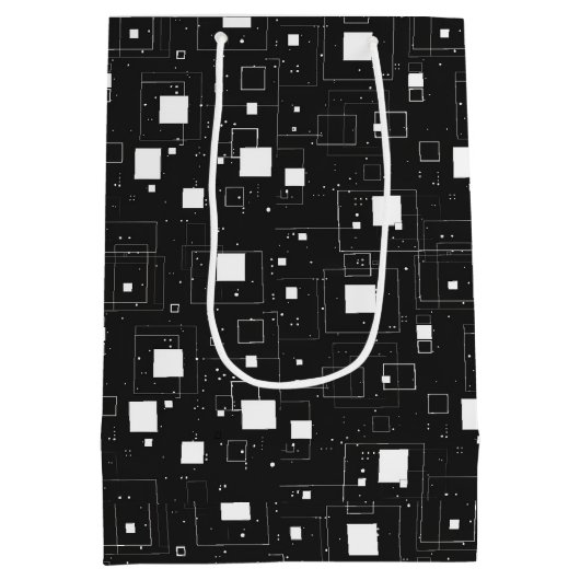 白黒の幾何学的パターン ミディアムペーパーバッグ (裏面)