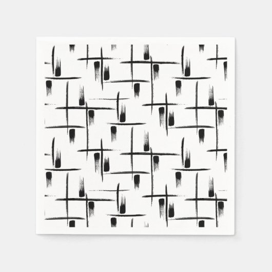 白黒の幾何学的パーティー紙ナプキン スタンダードカクテルナプキン (正面)