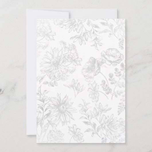 白黒の幾何学的フローラ結婚の 招待状 (裏面)