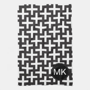 白黒の幾何学的 キッチンタオル