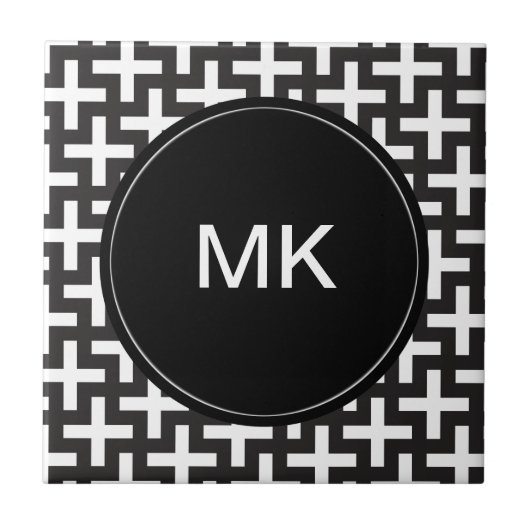 白黒の幾何学的 タイル (正面)