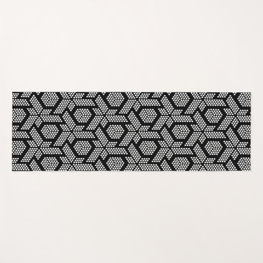 白黒の幾何点々のあるパターン ヨガマット (正面(横))