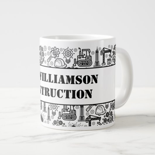 白黒の建築設計図エンジニア ジャンボコーヒーマグカップ (正面右)