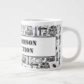 白黒の建築設計図エンジニア ジャンボコーヒーマグカップ (右)