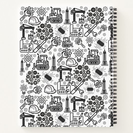 白黒の建築設計図エンジニア ノートブック (裏面)