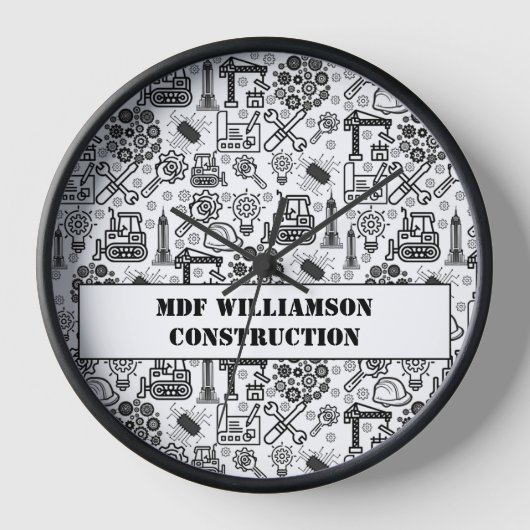 白黒の建築設計図エンジニア 壁時計 (正面)