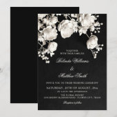 白黒の彫刻のような花の結婚式  招待状 (正面/裏面)
