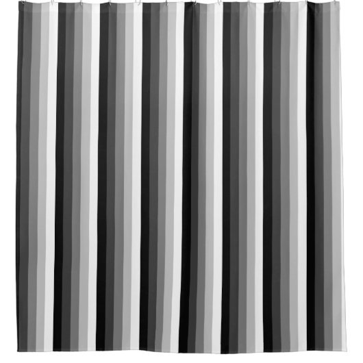 白黒の影のストライプ シャワーカーテン (正面)