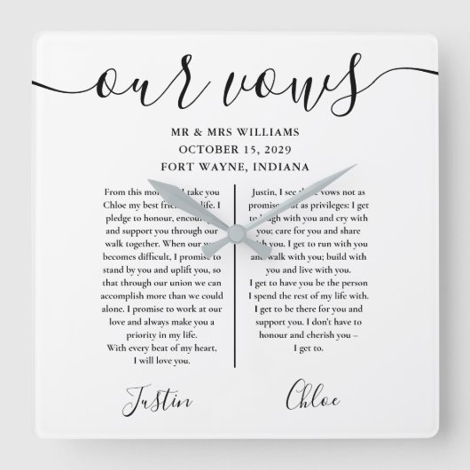 白黒の彼と彼女の結婚誓い スクエア壁時計 (正面)