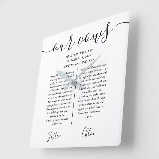 白黒の彼と彼女の結婚誓い スクエア壁時計 (傾斜)