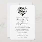 白黒の恋鳥の結婚フローラハート 招待状 (正面)