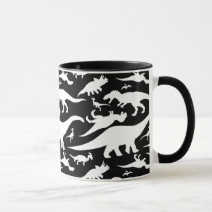 白黒の恐竜パターン マグカップ