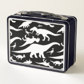 白黒の恐竜パターン メタルランチボックス (裏面)