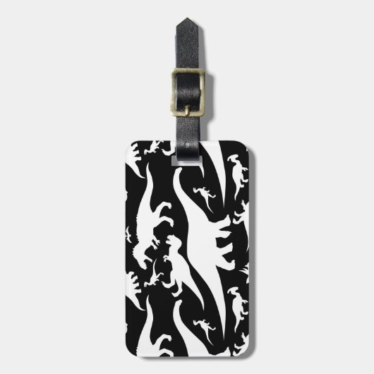 白黒の恐竜パターン ラゲッジタグ (正面縦)