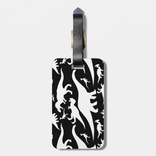 白黒の恐竜パターン ラゲッジタグ (裏面縦)