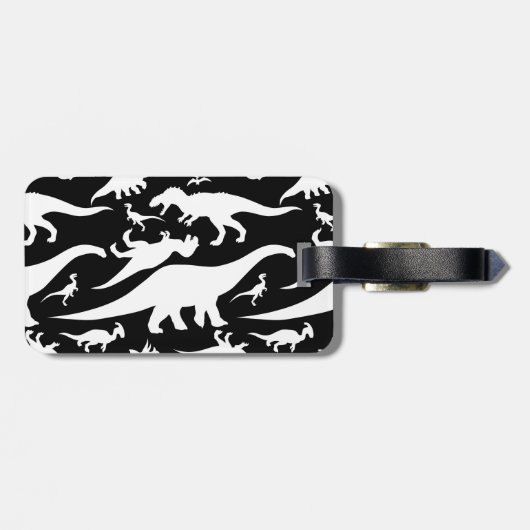 白黒の恐竜パターン ラゲッジタグ (裏面横)