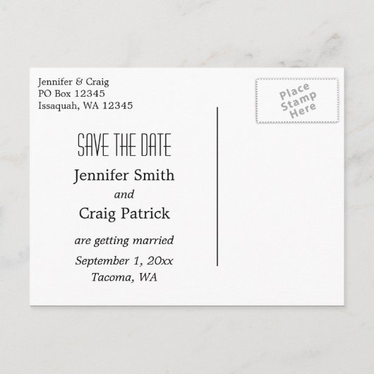 白黒の愛の日付を保存 案内ポストカード (裏面)