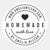 白黒の愛はっきりしたハート付き手作り ラウンドシール (正面)