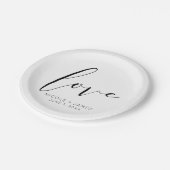 白黒の愛ミニマルモダン結婚の ペーパープレート (アングル)