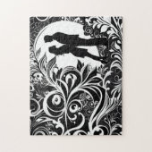 白黒の愛:シルエットカップルのキス ジグソーパズル (縦)