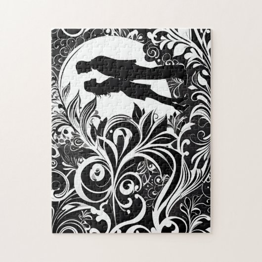 白黒の愛:シルエットカップルのキス ジグソーパズル (縦)