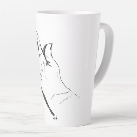 白黒の手が描かれたコーヒーマグ カフェラテマグ (右アングル)