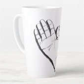 白黒の手が描かれたコーヒーマグ カフェラテマグ (左アングル)