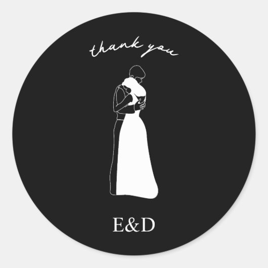 白黒の手モダン引きカップル結婚ズ ラウンドシール (正面)