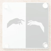 白黒の手モダン線アート ガラスコースター (裏面)