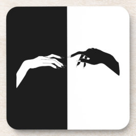 白黒の手モダン線アート コースター