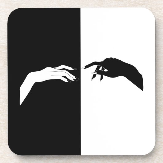 白黒の手モダン線アート コースター (正面)
