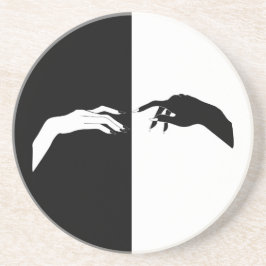 白黒の手モダン線アート コースター