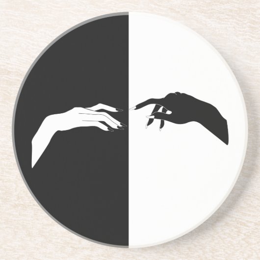 白黒の手モダン線アート コースター (正面)