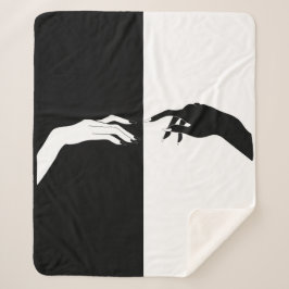 白黒の手モダン線アート シェルパブランケット