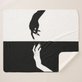 白黒の手モダン線アート シェルパブランケット (正面(横))