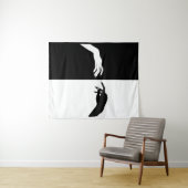 白黒の手モダン線アート タペストリー (インサイチュ(横))